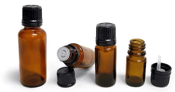 انواع بطری شیشه ای قطره چکان با نازل و درب